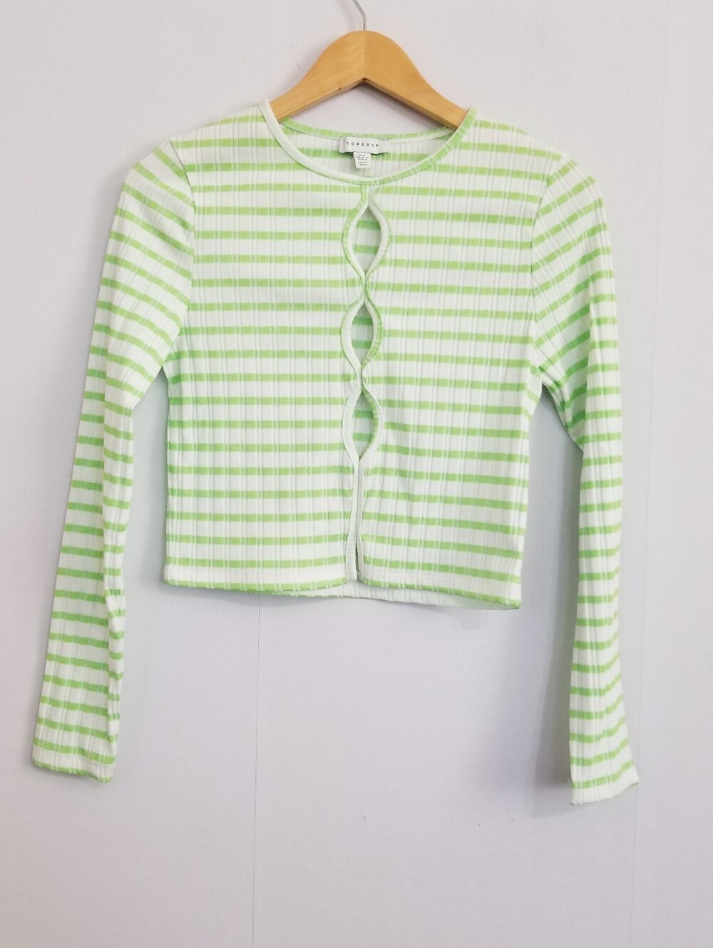 NWOT Topshop Green Stripe Long Sleeve Top Size 8/10